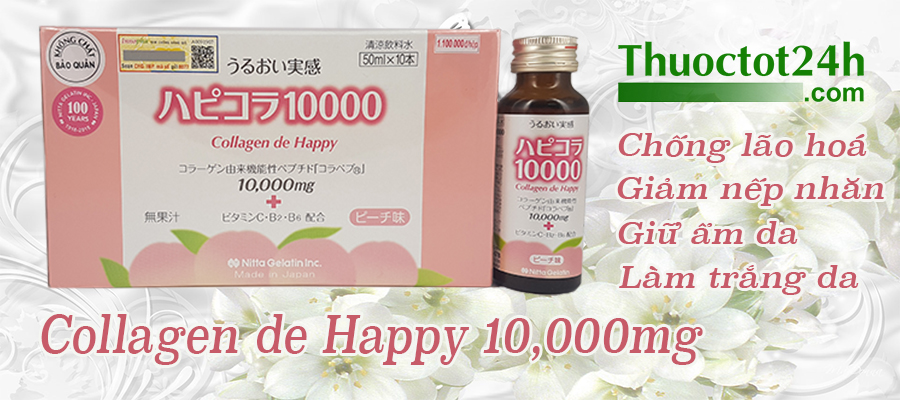Collagen de Happy 10000 mg Collagen  uống đẹp da Nhật Bản